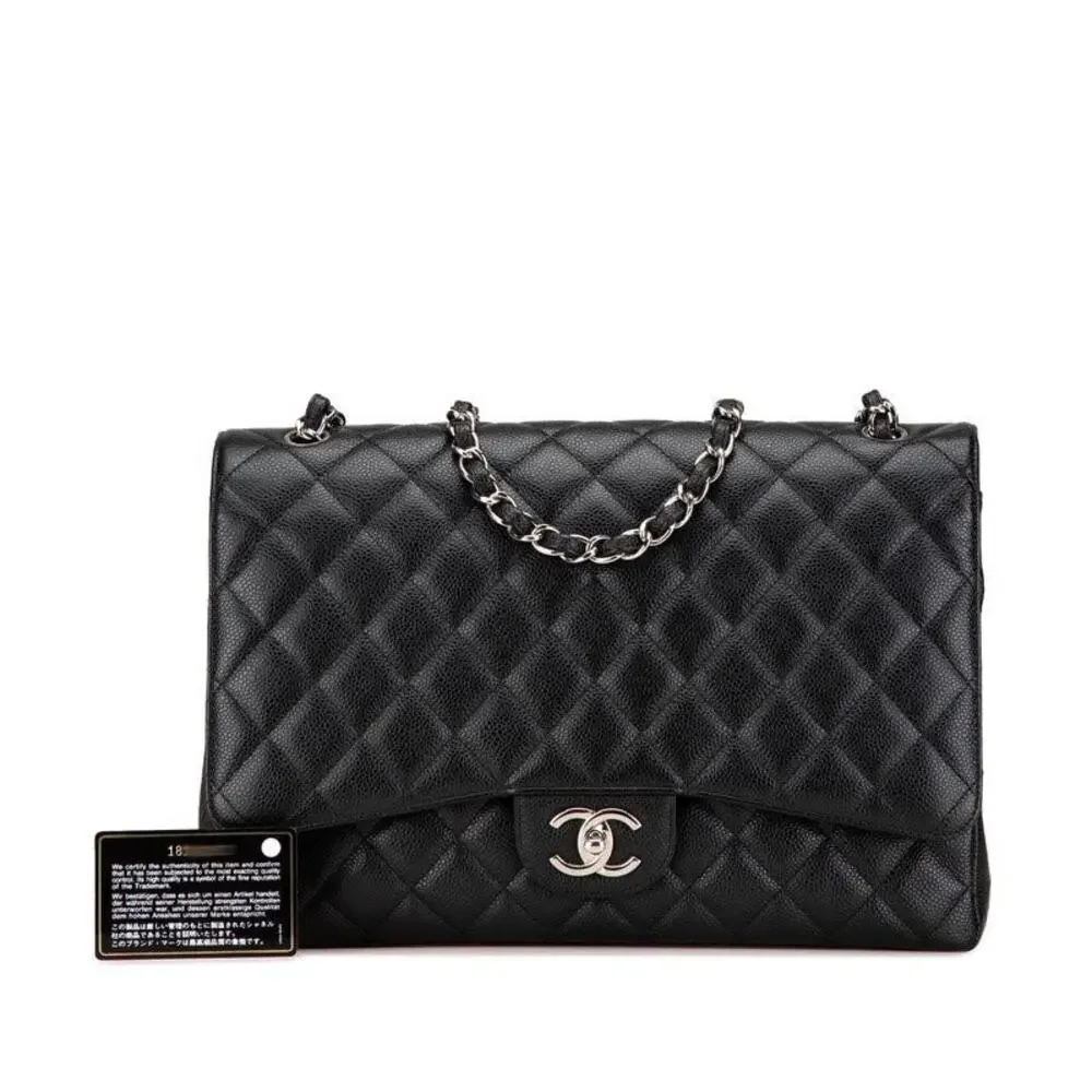 Chanel Matelasse Double Flap Caviar Skin Shoulder Bag Black